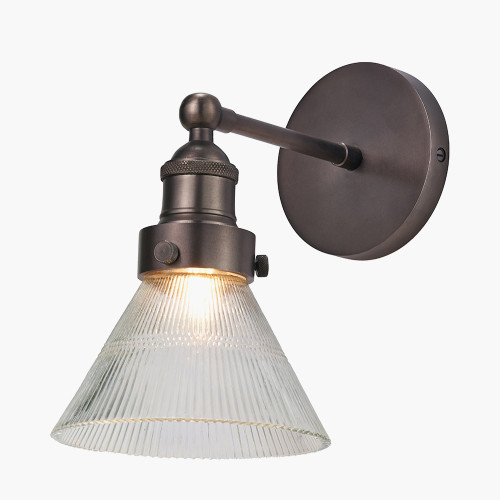 Pacific Lifestyle Lenox Conical Ribbed Glass With Antique Bronze Fitting Wall Light
