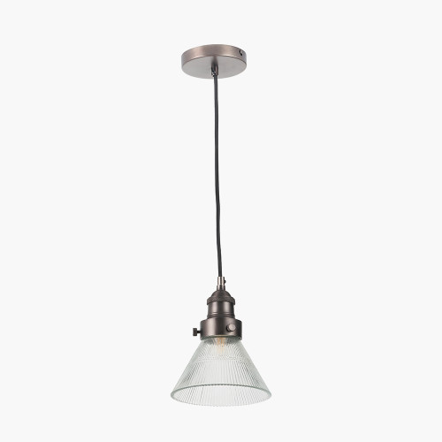 pacific lifestyle Lenox Conical Ribbed Glass with Antique Bronze Fitting Elec Pendant