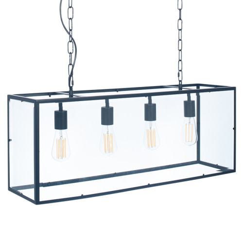 Pacific Lifestyle Llewellyn Matt Black Metal And Glass 4 Bulb Pendant