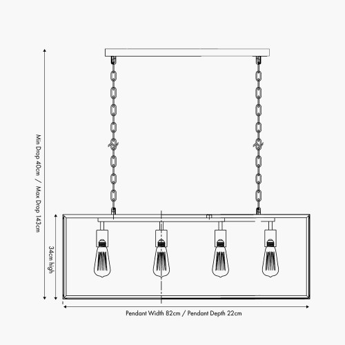 Pacific Lifestyle Llewellyn Matt Black Metal And Glass 4 Bulb Pendant