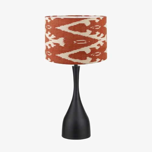 pacific lifestyle Llora Matt Black Metal Curved Table Lamp Base with Lars 35cm Cinnamon Ikat Patterned Cylinder Lampshade