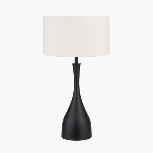 pacific lifestyle Llora Matt Black Metal Curved Table Lamp Base with Henry 35cm White Handloom Cylinder Lampshade