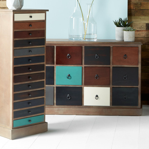 Pacific Lifestyle Loft Blue Multicoloured Pine Wood 12 Drawer Unit