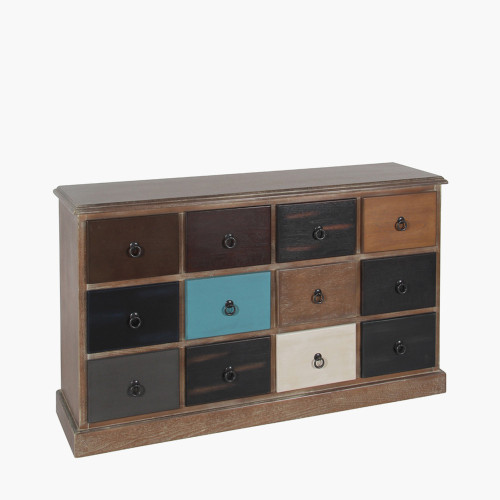 pacific lifestyle Loft Blue Multicoloured Pine Wood 12 Drawer Unit
