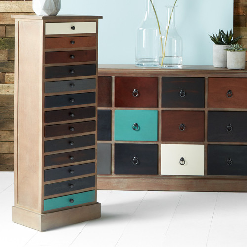 Pacific Lifestyle Loft Blue Multicoloured Pine Wood 13 Drawer Unit
