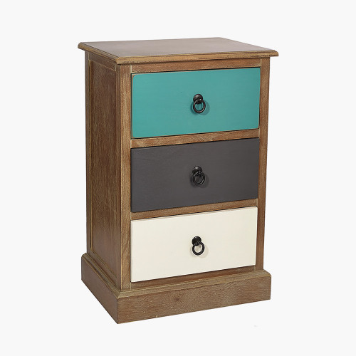 pacific lifestyle Loft Blue Multicoloured Pine Wood 3 Drawer Unit