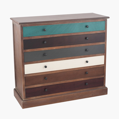 Pacific Lifestyle Loft Blue Multicoloured Pine Wood 6 Drawer Unit