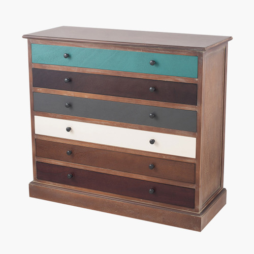 Pacific Lifestyle Loft Blue Multicoloured Pine Wood 6 Drawer Unit