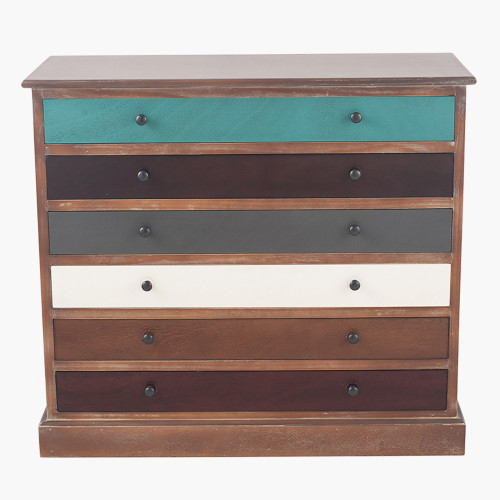 pacific lifestyle Loft Blue Multicoloured Pine Wood 6 Drawer Unit
