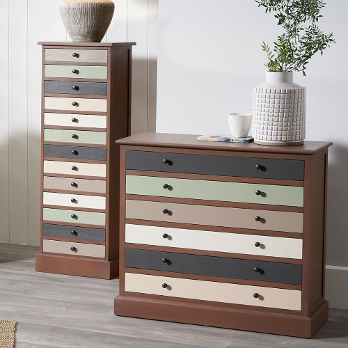 Pacific Lifestyle Loft Sage Multicoloured Pine Wood 13 Drawer Unit