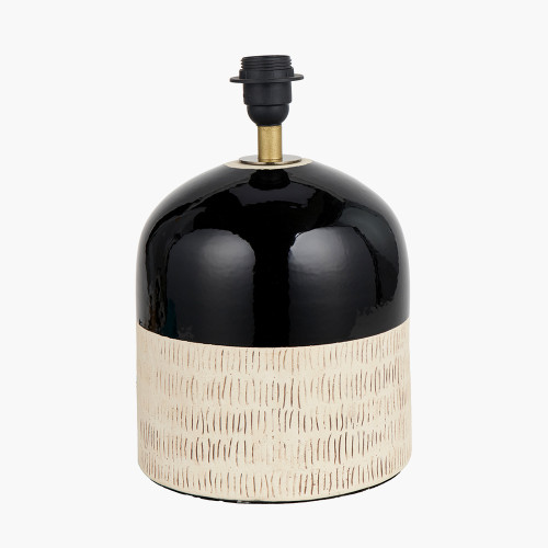 Pacific Lifestyle Lotta Black And Natural Stoneware Table Lamp Base With Lino 35cm White Self Lined Linen Cylinder Lampshade