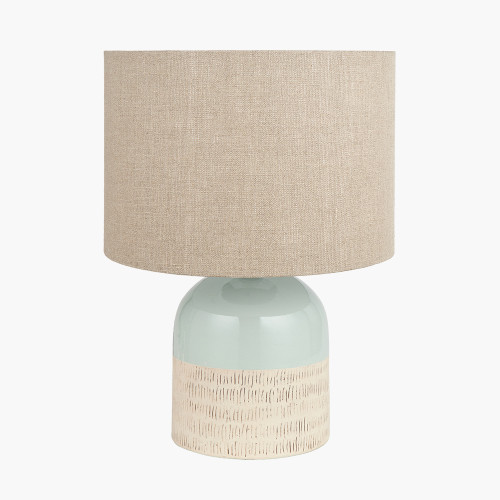 pacific lifestyle Lotta Duck Egg and Natural Stoneware Table Lamp Base with Edward 35cm Natural Linen Cylinder Lampshade