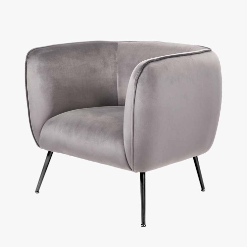 Pacific Lifestyle Lucca Dove Grey Velvet And Metal Armchair