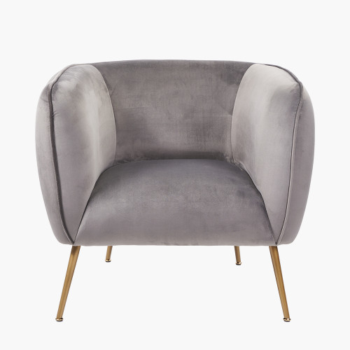 pacific lifestyle Lucca Dove Grey Velvet and Metal Armchair