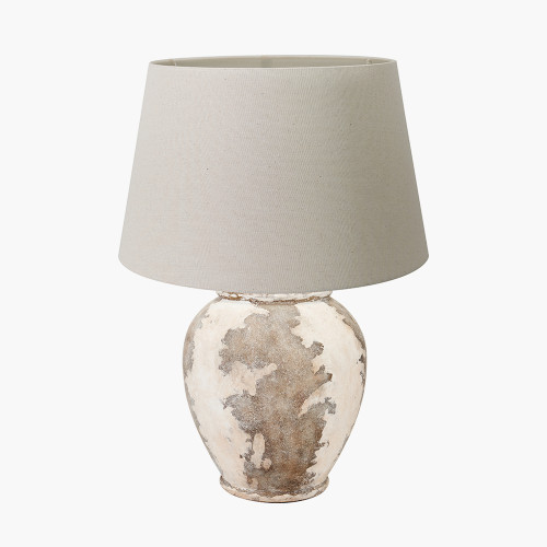 pacific lifestyle Lulia Antique Finish Stoneware Urn Table Lamp Base with Coast 45cm Cream Calico Tapered Lampshade