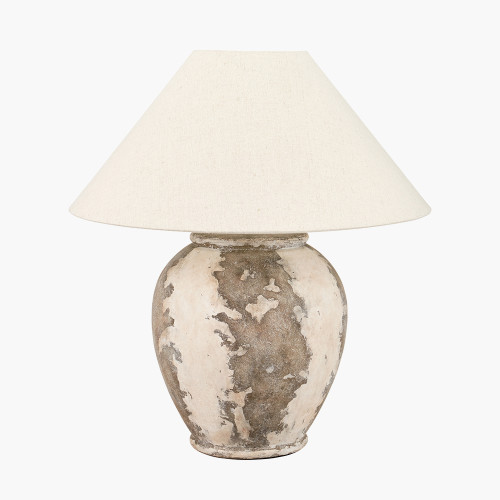 pacific lifestyle Lulia Antique Finish Stoneware Urn Table Lamp Base with Harley 50cm Slubby Hopsack Empire Lampshade