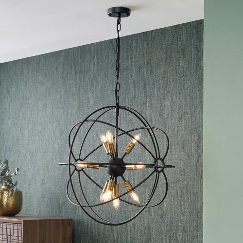 Pacific Lifestyle Luna Matt Black And Brushed Gold Metal Sputnik Pendant