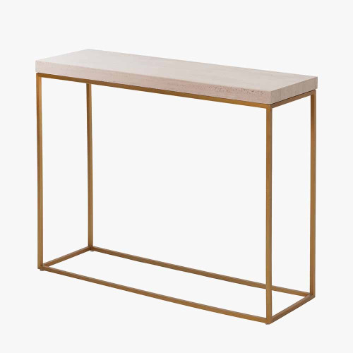 Pacific Lifestyle Madison Beige Granite And Burnished Gold Metal Console Table