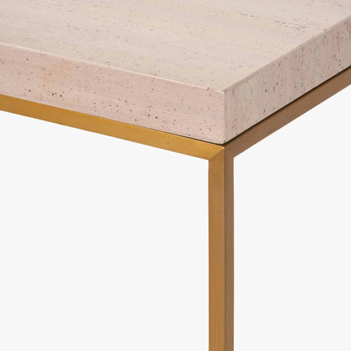 Pacific Lifestyle Madison Beige Granite And Burnished Gold Metal Console Table