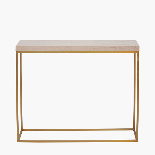 pacific lifestyle Madison Beige Granite and Burnished Gold Metal Console Table
