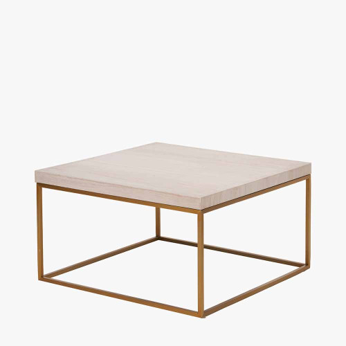 Pacific Lifestyle Madison Beige Granite And Burnished Gold Metal Square Coffee Table