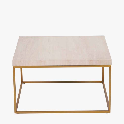 Pacific Lifestyle Madison Beige Granite And Burnished Gold Metal Square Coffee Table