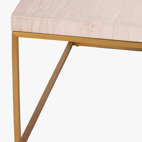 Pacific Lifestyle Madison Beige Granite And Burnished Gold Metal Square Coffee Table