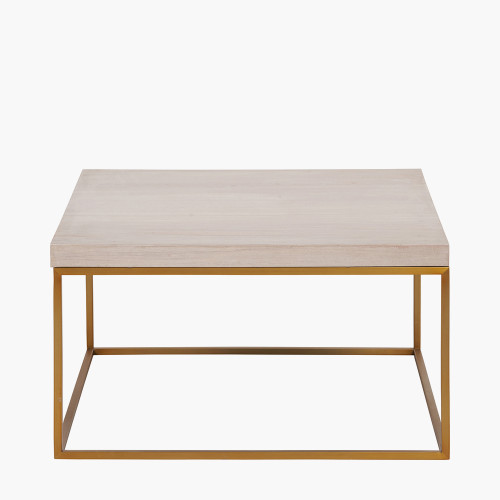 pacific lifestyle Madison Beige Granite and Burnished Gold Metal Square Coffee Table