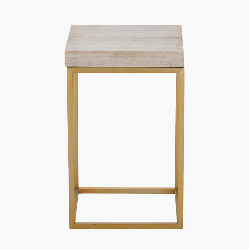 pacific lifestyle Madison Beige Granite and Burnished Gold Metal Square Side Table
