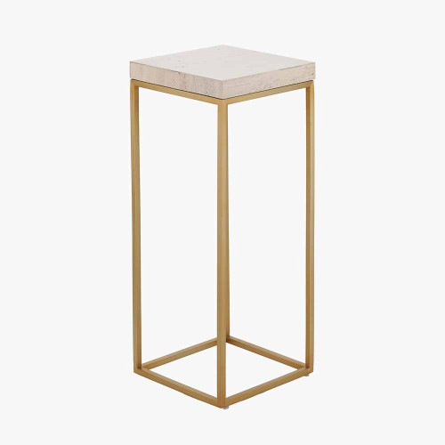 Pacific Lifestyle Madison Beige Granite And Burnished Gold Metal Tall Square Side Table