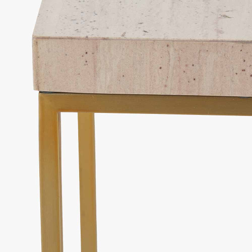 Pacific Lifestyle Madison Beige Granite And Burnished Gold Metal Tall Square Side Table