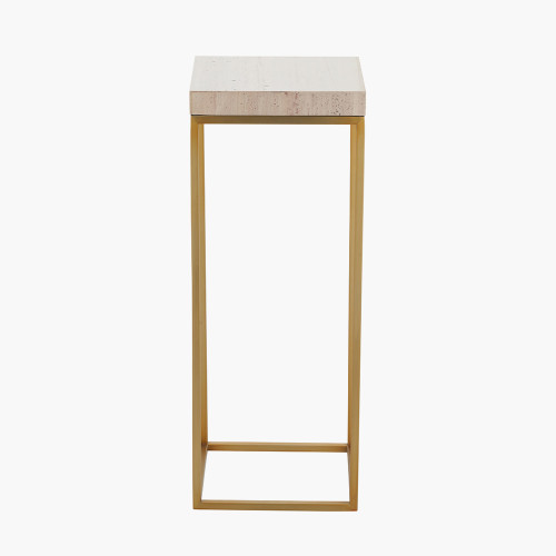 pacific lifestyle Madison Beige Granite and Burnished Gold Metal Tall Square Side Table