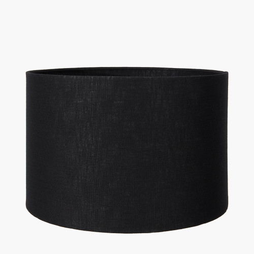 Pacific Lifestyle Manaia Antique Black Textured Wood Table Lamp Base With Lino 35cm Black Self Lined Linen Cylinder Lampshade