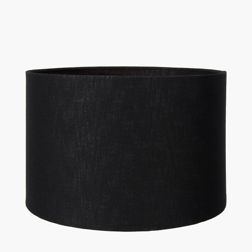 Pacific Lifestyle Manaia Antique Black Textured Wood Table Lamp Base With Lino 35cm Black Self Lined Linen Cylinder Lampshade