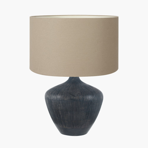 pacific lifestyle Manaia Antique Black Textured Wood Table Lamp Base with Henry 35cm Taupe Handloom Cylinder Lampshade