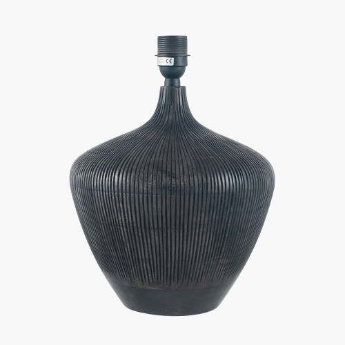 Pacific Lifestyle Manaia Antique Black Textured Wood Table Lamp Base With Scallop 35cm Mustard Ombre Soft Pleated Tapered Lampshade