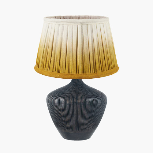 pacific lifestyle Manaia Antique Black Textured Wood Table Lamp Base with Scallop 35cm Mustard Ombre Soft Pleated Tapered Lampshade