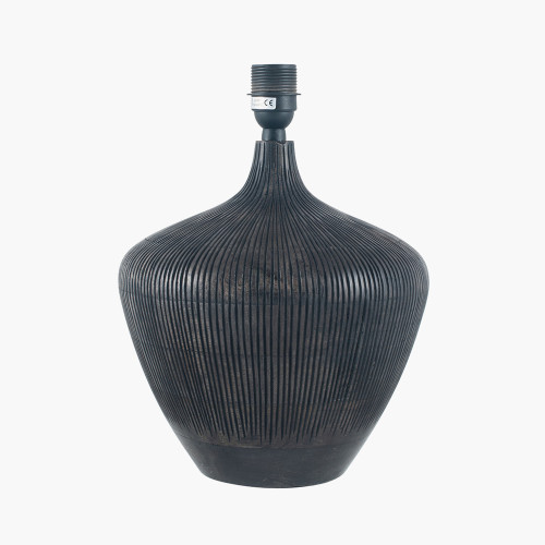 Pacific Lifestyle Manaia Antique Black Textured Wood Table Lamp Base With Scallop 35cm Scallop 35cm Red Ombre Soft Pleated Tapered Lampshade