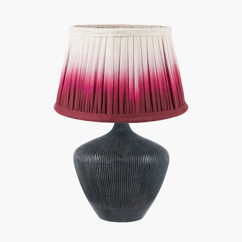 pacific lifestyle Manaia Antique Black Textured Wood Table Lamp Base with Scallop 35cm Scallop 35cm Red Ombre Soft Pleated Tapered Lampshade