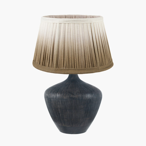 pacific lifestyle Manaia Antique Black Textured Wood Table Lamp Base with Scallop 35cm Taupe Ombre Soft Pleated Tapered Lampshade