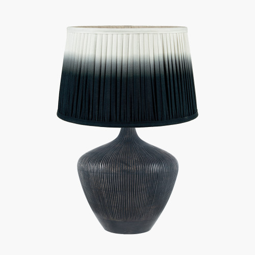 pacific lifestyle Manaia Antique Black Textured Wood Table Lamp Base with Scallop 35cm Black Ombre Soft Pleated Tapered Shade