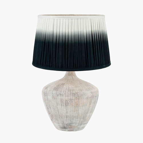 pacific lifestyle Manaia White Wash Textured Wood Table Lamp Base with Scallop 35cm Black Ombre Soft Pleated Tapered Shade