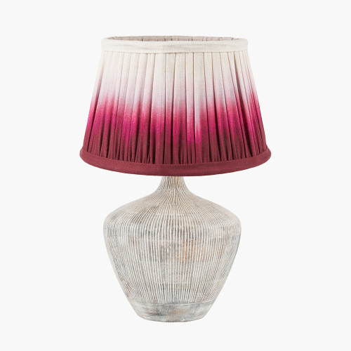 pacific lifestyle Manaia White Wash Textured Wood Table Lamp Base with Scallop 35cm Scallop 35cm Red Ombre Soft Pleated Tapered Lampshade