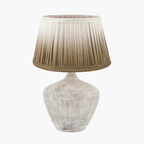 pacific lifestyle Manaia White Wash Textured Wood Table Lamp Base with Scallop 35cm Taupe Ombre Soft Pleated Tapered Lampshade