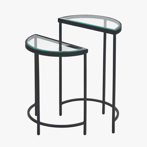 Pacific Lifestyle Marazzi S/2 Bevelled Glass And Black Metal Half Moon Side Tables