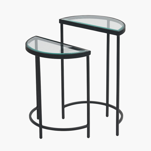 pacific lifestyle Marazzi S/2 Bevelled Glass and Black Metal Half Moon Side Tables