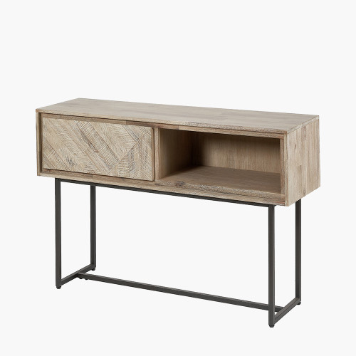 Pacific Lifestyle Marca Sand Wash Acacia Wood And Black Metal 1 Drawer Console Table