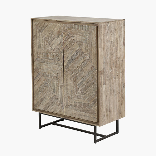 Pacific Lifestyle Marca Sand Wash Acacia Wood And Black Metal 2 Door Bar Cabinet