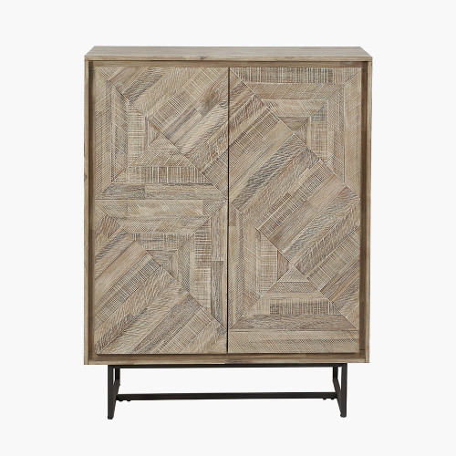 pacific lifestyle Marca Sand Wash Acacia Wood and Black Metal 2 Door Bar Cabinet
