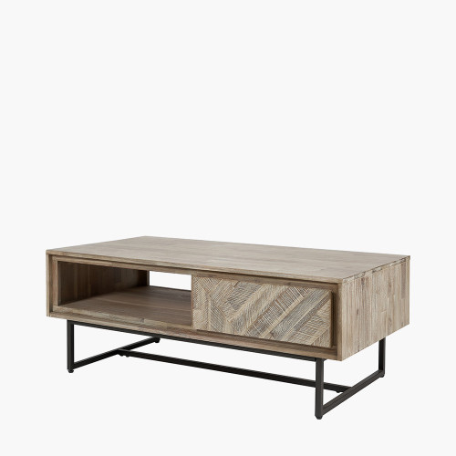 Pacific Lifestyle Marca Sand Wash Acacia Wood And Black Metal 2 Drawer Coffee Table